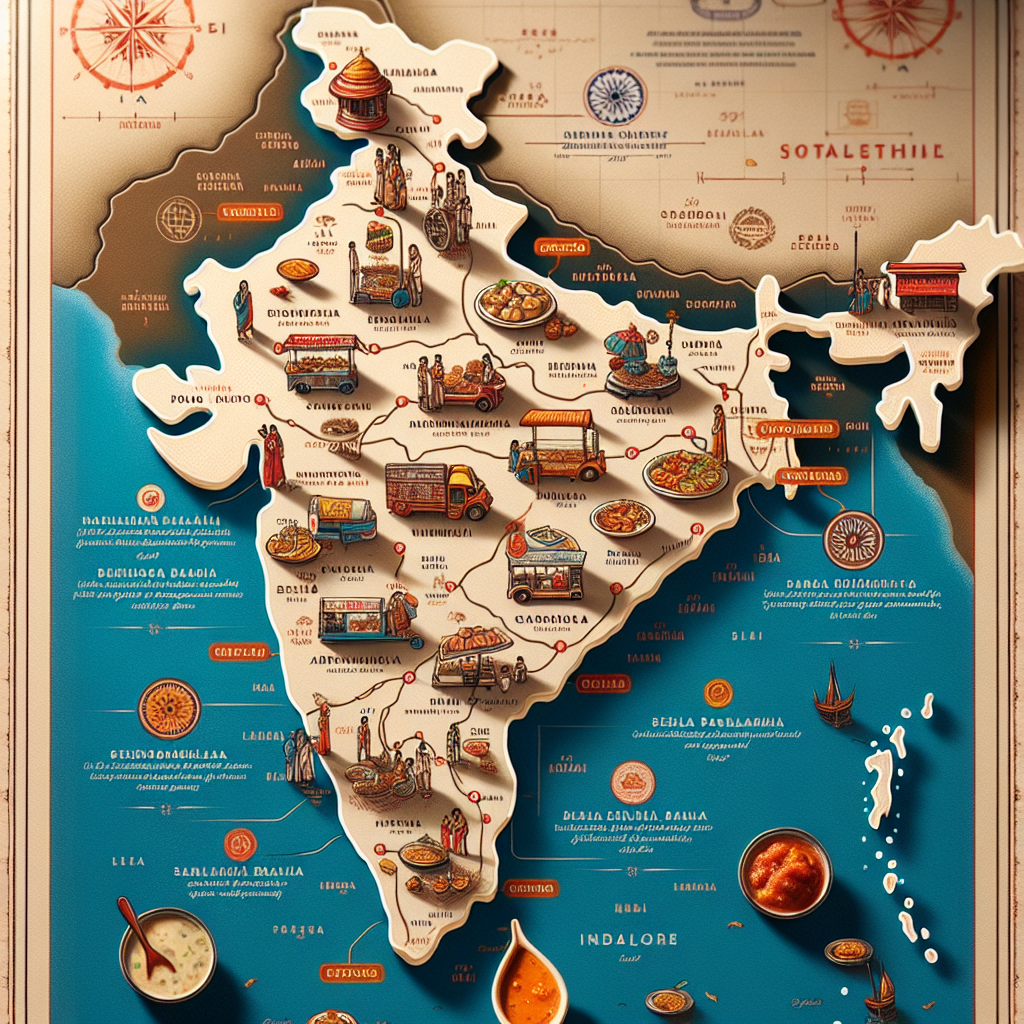 Map showing locations of famous food stalls across India